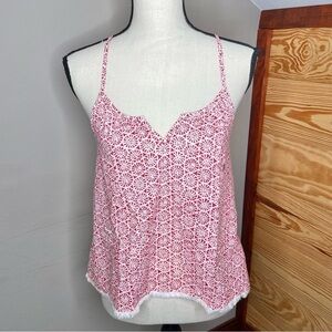 Aerie Red White Geometric Pattern Fringe Hem Racerback Tank Top Extra Small NWT